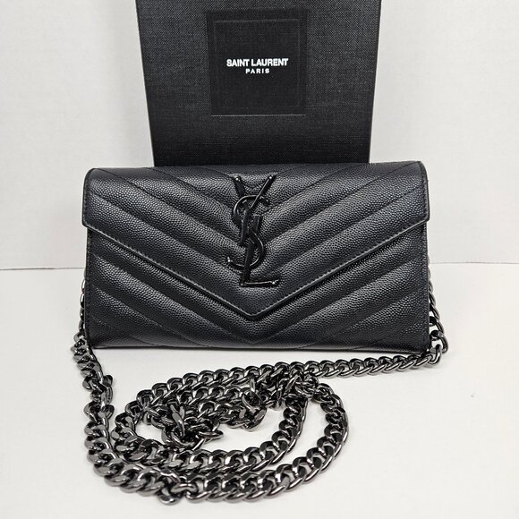 Yves Saint Laurent Handbags - Yves Saint Laurent YSL Black Caviar Leather Wallet